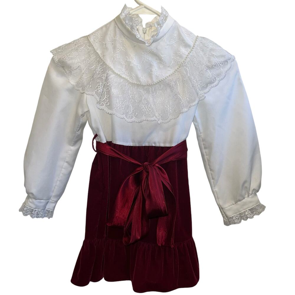 Vintage Bonnie Jean Velvet ,Lace Girls  Victorian Prairie Dress size 6